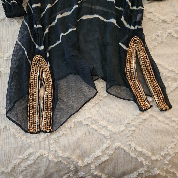 Calypso St. Barth Sheer Black Tunic with Gold Embellishments Medium 100% Silk - Picture 6 of 9